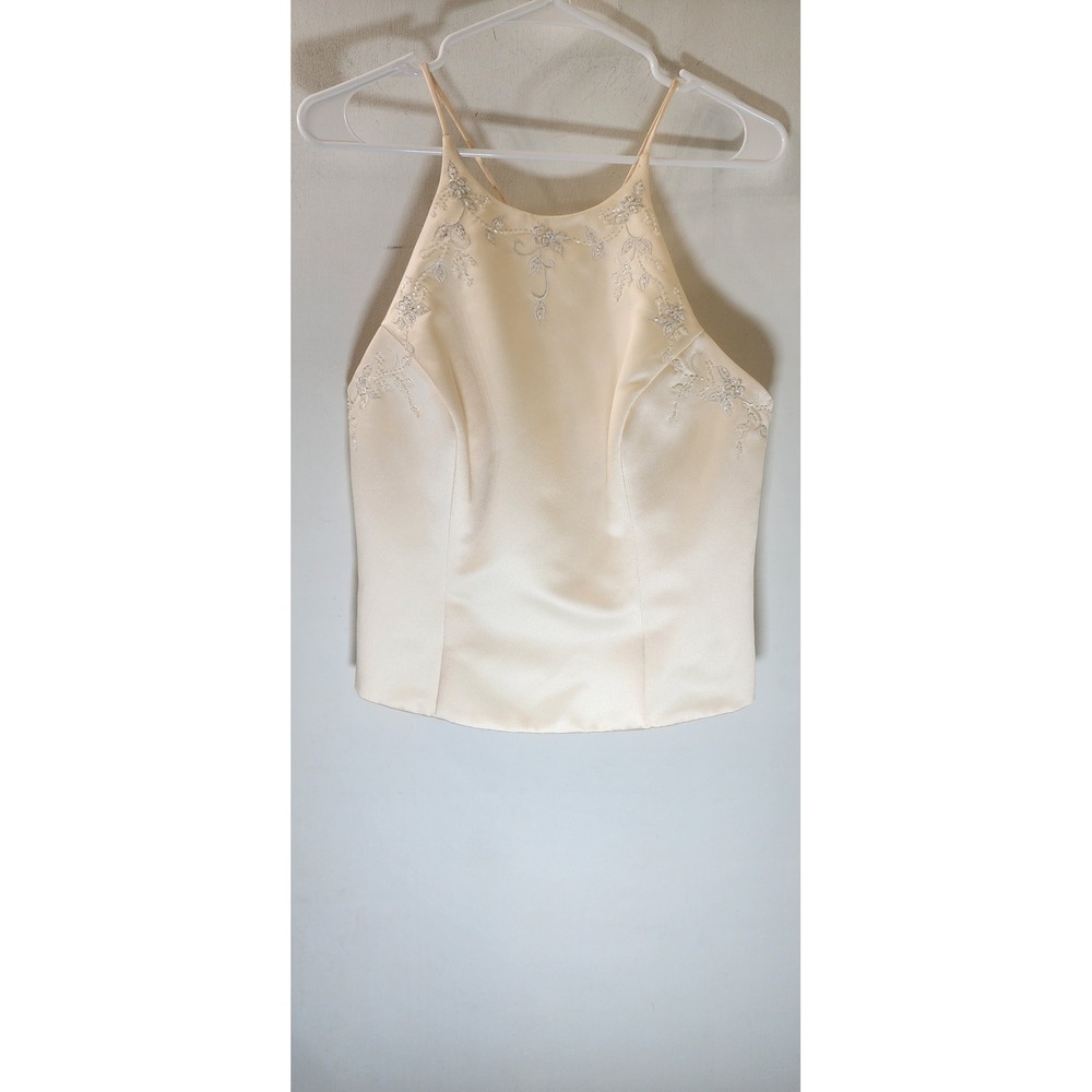 Pinky & Me Womens Champagne Satin Beaded Halter Top Y2K Formal Size 10